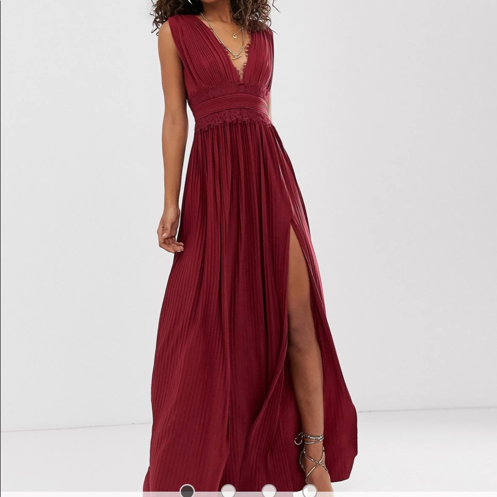 ASOS DESIGN Tall Premium Lace Insert Pleated Maxi Dress
